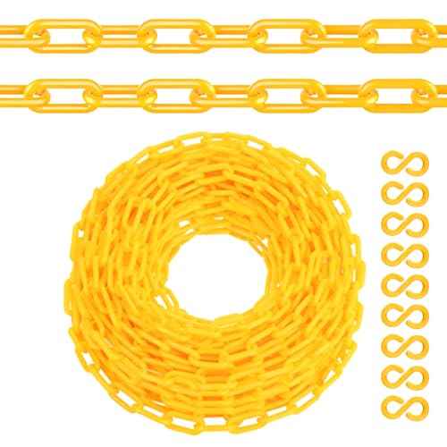 Plastic Chain, 110 FT Yellow Plastic Chain Links, Durable Plastic Safety Chain Barrier with 40 Hooks for Crowd Control, Private Property, Parking Lots, Driveways, Queue Line and Construction Sites