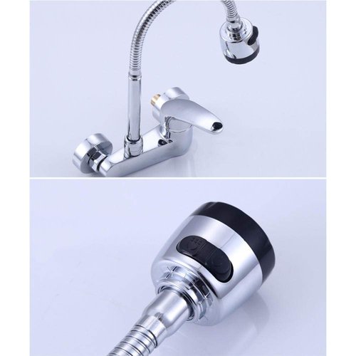 wall mount faucet Chrome-plated, wall-mounted multi-function, kitchen, sink, balcony laundry pool, hot and cold mixing valve, in-wall installation, faucet-Curved moon rotating tube(Curved moon rotatin
