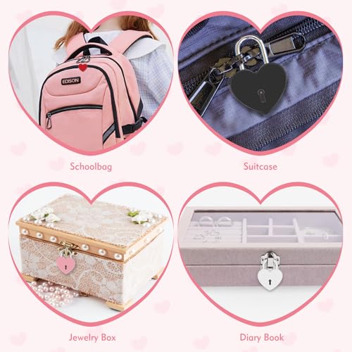 4Pcs Multicolor Mini Heart Locks, Sturdy and Durable Heart Shaped Lock, Cute Diary Lock and Key Set for Schoolbag, Jewelry Box, Suitcase