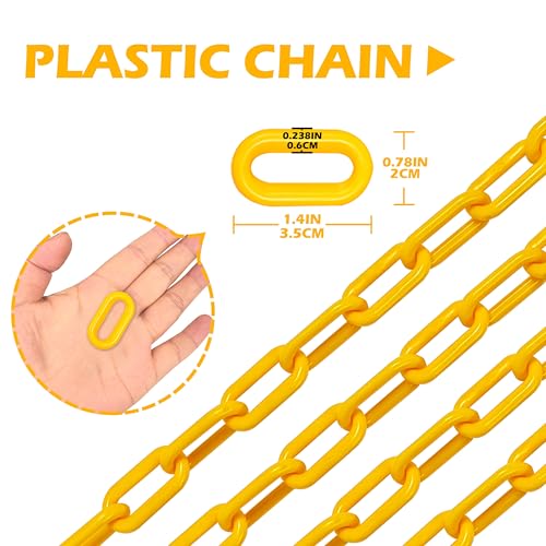 60 Feet Plastic Barrier Chain Yellow,1.5-Inch Link Diameter Safety Barrier Chain£¬Large Plastic Chain£¬6MM Plastic Barrier Chain£¬Plastic Chain Links