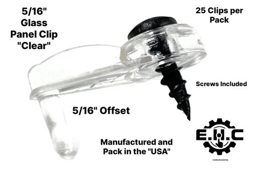 Glass Cabinet Panel Retainer Clips with Screws 25 Clips (Choose Your Offset and Color) by E.H.C. (Clear, 5/16 Inset)