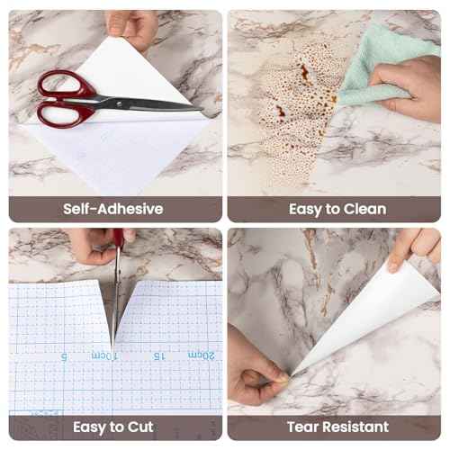 Abyssaly Marble Contact Paper Brown Peel and Stick Countertops Waterproof Glossy Granite Wallpaper Self Adhesive Vinyl Roll Countertop Wrap Easy Peel & Stick for Kitchen Bathroom, 17.7" ¡¿ 118"