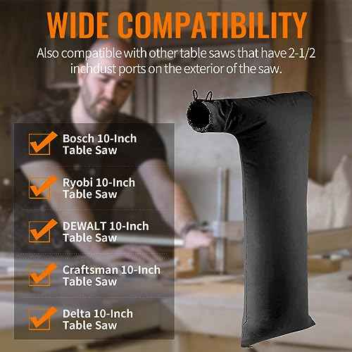 Table Saw Dust Collector Bag Compatible for Bosch/Dewalt/Ryobi/Craftsman/RIGID/Metabo/Kobalt/Skilsaw/Delta (10" Tablesaws with 2.5" Dust Port)-1Pack