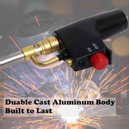 TS4000 Trigger-Start Torch Head,MAPP/Propane Gas Torch Kit with Push Button Start - Angled Burner Handheld Torch for Light Welding, Soldering, Brazing, Heating, Thawing and More