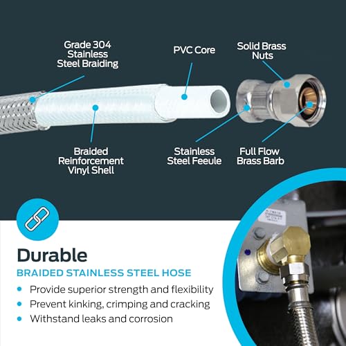 Eastman 12 ft braided stainless dishwasher supply line kit with 3/8 in compression ends