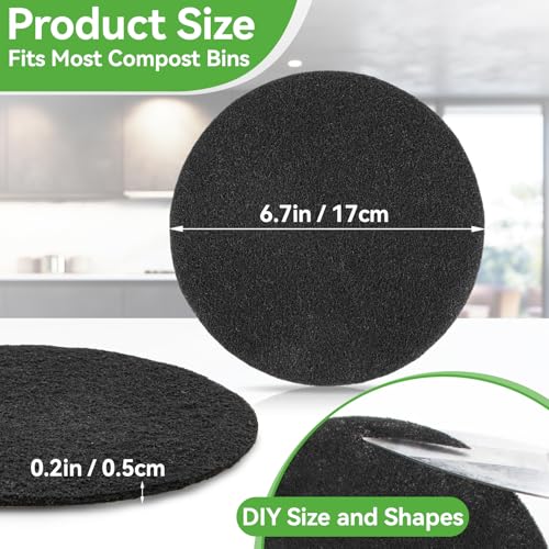 Rainflow 10 Pack Compost Bin Charcoal Filters – 6.7 inch Cut-to-Fit Odor Control