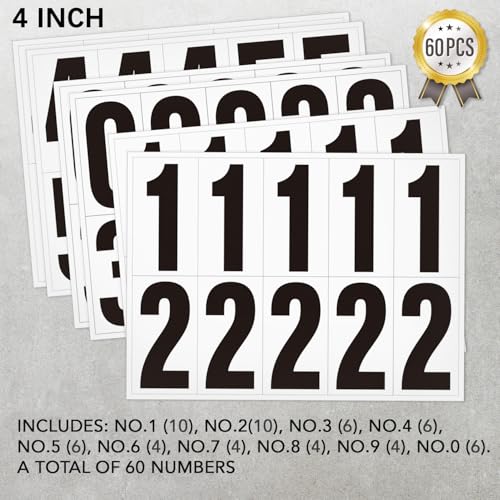 Superflash 4 Inch Reflective Mailbox Numbers - 60 PCS Self-Adhesive White Vinyl