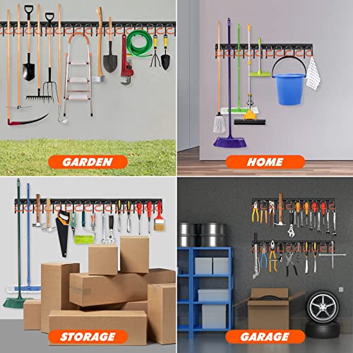 TVKB 68 Inch All Metal Garden & Garage Tool Organizer Wall Mount with Heavy Duty Hooks - Iron, 4 Pack