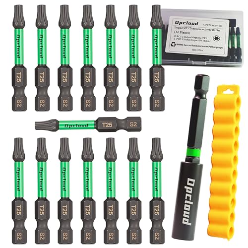 T25 Impact Screwdriver Bit Set, 16 Pieces 2¡±S2 Steel Magnetic Security #25 Torx Tips Driver Power Bit Set with Extension Impact Bit Holder
