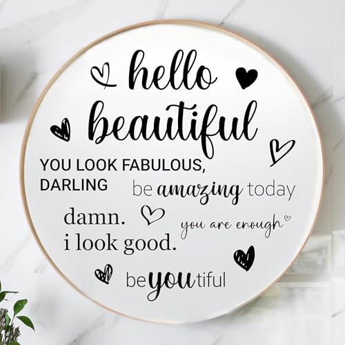 Affirmation Mirror Decals - Set of 6 Black Vinyl Quotes Be Amazing Today | Hello Beautiful | I Look Good | You Look Fabulous Darling Bathroom Mirror Sticker