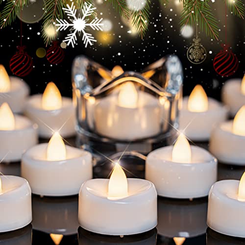 merrynights Warm White LED Tea Lights 24 Pack - Flameless Candles, 200H Battery Life