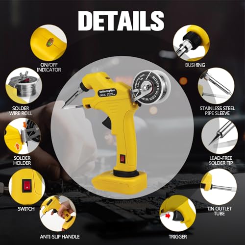 Cordless Soldering Iron Kit for Dewalt 20V Max Battery, 30W Soldering Gun 30s Quick Preheat Soldering Iron with 50g 0.04" Solder Wire& 5pcs Solder Tips for Electronics,Circuit Boards,Jewelry Making