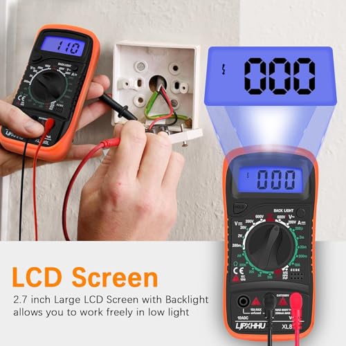 Orange & Black Digital Multimeter Volt & Current Tester 2000 Counts with Leads Backlight LCD