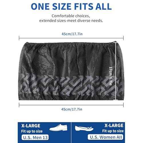 X-Large 50 Pack Shoe Covers Disposable Non-Slip, Black Non-Woven Fabric Boot Covers for Indoors Breathable Slip Resistant Durable Boot, Stretchable Fits Up to Size 13 US Men (Black, 50 Pack)