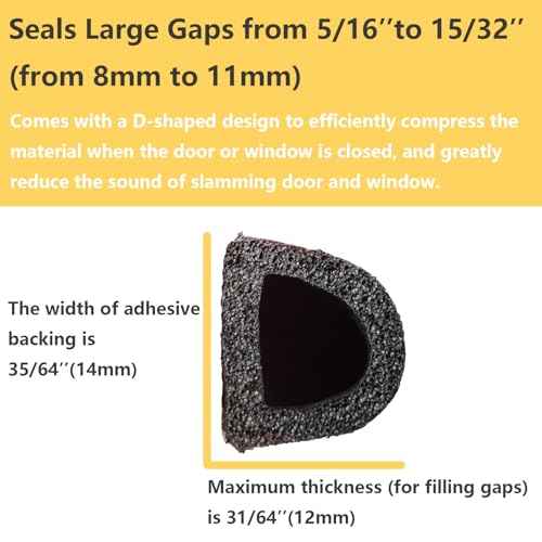Weather Stripping Seal Strip for Doors/Windows 18 Feet, Self-Adhesive Backing Seals Large Gap (from 5/16 inch to 15/32 inch), Easy Cut to Size