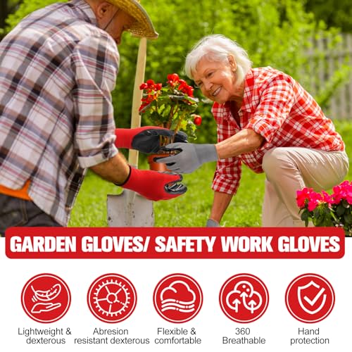 Chuarry Safety Work Gloves Rubber Coated Knit Nylon Working Gloves Bulk for Men Women Gardening, 2 Colors, 9.1"