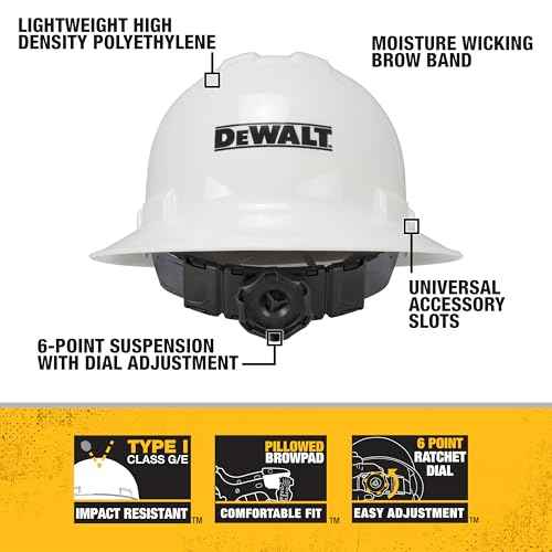 DEWALT DPG11FB-W Full Brim Hard Hat ? Made in USA ? White ? ANSI Z89.1 Type 1 Class G & E ? 6-Point Ratchet Suspension
