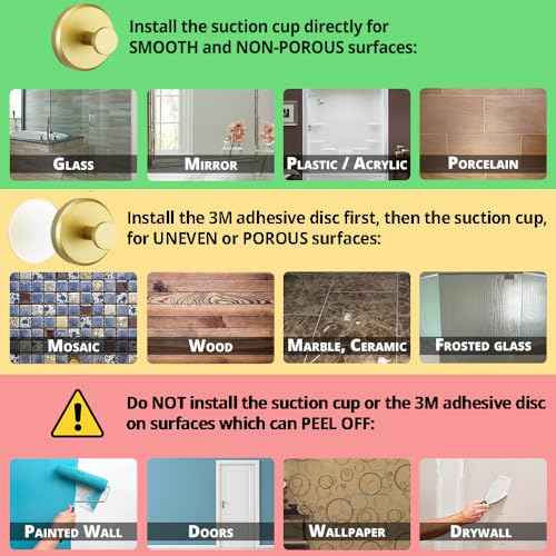 HOME SO Suction Cup Hooks for Shower, Bathroom, Kitchen, Glass Door, Mirror, Tile ? Loofah, Towel, Coat, Bath Robe Hook Holder for Hanging up to 15 lbs ? Waterproof, Matte Brushed Satin Gold (2-Pack)