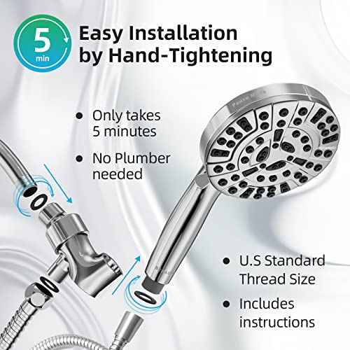 Shower Head,10 Functions High Pressure shower head with handheld, Built-in Pause Mode & 2 Power Wash, Non-Clogging Nozzles High Flow Hand Held Shower Head, Leakproof 6.5ft Hose&Metal Bracket