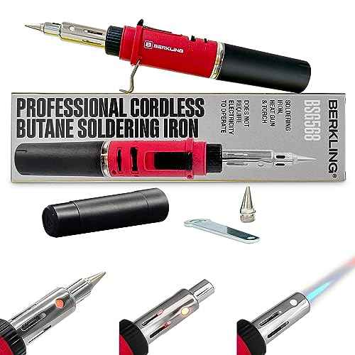 Berkling BSG-568 3-IN-1 Cordless Butane Gas Soldering Iron, Heat Gun Blower, Mini Torch - Self-Ignite, Instant Start, Rechargeable, Light Weight, Portable, Adjustable Flame Control, Up to 90 Mins