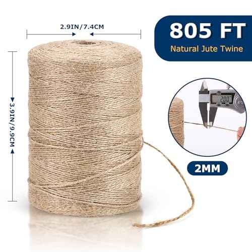 Vanhench 805FT Natural Jute Twine String, Bulk Hemp Jute Rope Cord Twine for Crafts Gardening, Gift Wrapping, Wedding D?cor, Packing Material Burlap Ribbon, Christmas Knitting Macrame Decoration