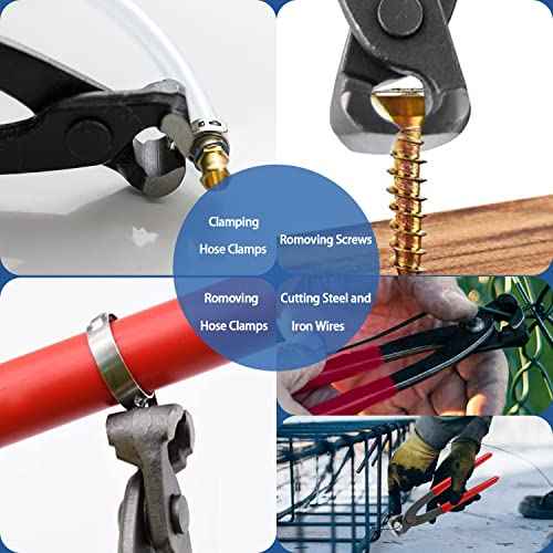 AKIHISA 9 inch Ear Clamp Pliers, Chrome Vanadium Steel Crimper Tool, Nail Remover, Pincer Crimper Tool for Pipe Hose Clamps
