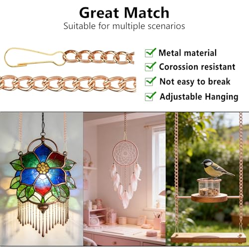 SANGLE SOPFFY Gold 2.5Ft Stained Glass Window Hanging Chain Set, 4PC
