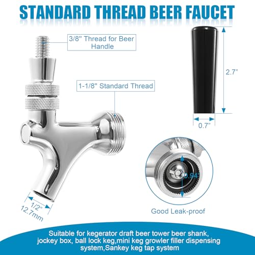 Hilangsan 2Pcs Beer Faucet Keg Tap with Lever Handle – Chrome 3/8" Thread