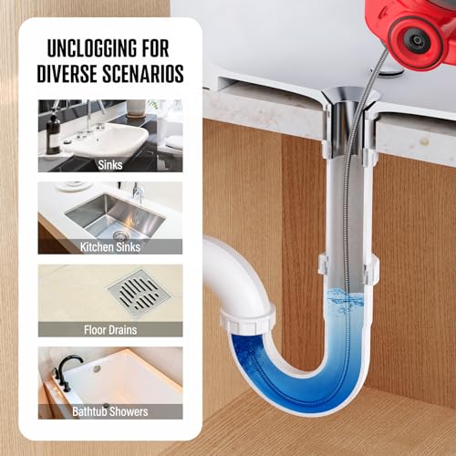 POPULO 20V Cordless 25FT Drain Auger with Auto-Feed & Replaceable Cable - Household Plumbing Tool