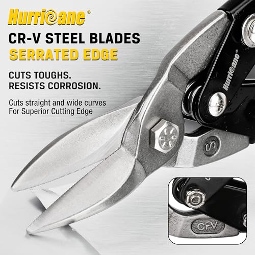HURRICANE 10 Inch Straight Cut Aviation Tin Snips - Metal Shears for Thin Sheet Metal, Aluminum & DIY