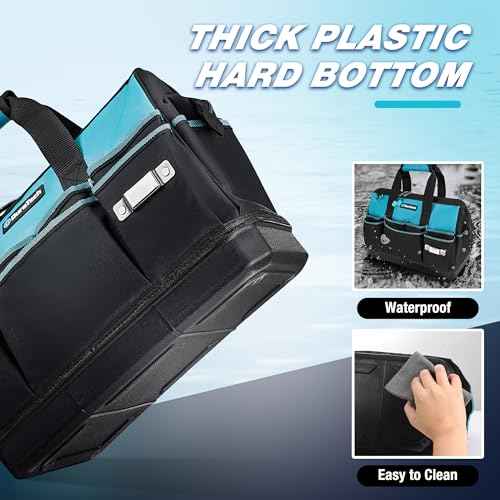 DURATECH 16-Inch Heavy Duty Tool Bag with Waterproof Hard Bottom, Tool Bag Organizer Wide Open Mouth with 18 Pockets, Portable Toolbag for Men Mechanic Electrician Plumber HVAC