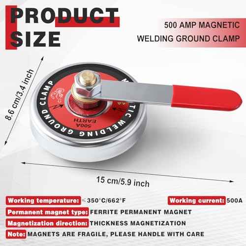 500 Amp Magnetic Welding Ground Clamp ¥Õ3. 34¡± Strong Gripping Quick Release Magnetic Welding Support Clamp Tools for Soldering Cutting Plant Industries Work and Instrument Processing