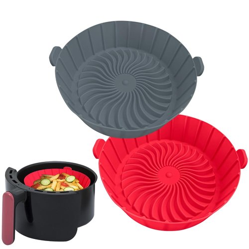 Small Air Fryer Silicone Liners for COSORI/Instant Pot/Chefman/Ninja/Dash/Bella/GoWise/COSMO Air Fryer 2QT 2.1QT 2.3QT 2.5QT, 2 Pack Reusable Silicone Basket Pot Baking Tray AirFryer Accessories