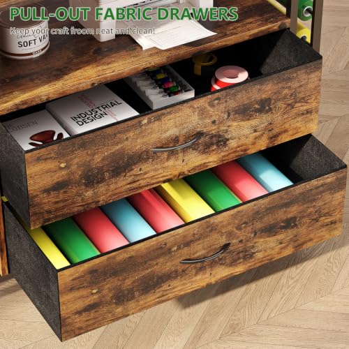 IBLUCTRY Rustic Brown Rolling Craft Storage Cart with Power Outlets & Vinyl Roll Holders