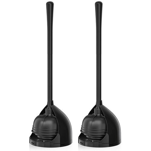 uptronic 2 Pack Toilet Plunger with Holder, Unique Plunger with All-Angle Design, Plungers for Bathroom for 5.7-inch Toilet Drain, Toilet Plunger Heavy Duty-Black