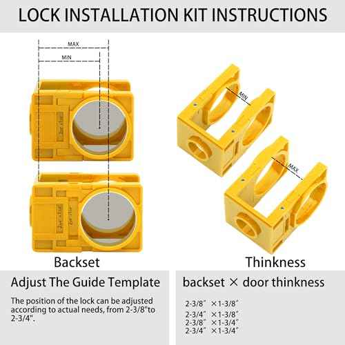 RKK 1-3/8" - 1-3/4" Door Lock Installation Kit Door Hole Drilling Kit for Wooden Doors, Hole Saw Kit with Guide Template Jig Hole Saw Pilot Bits (Yellow)