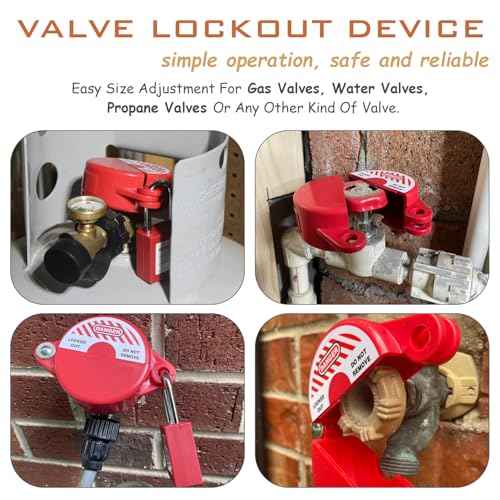 Gate Valve Lockout and Safety Padlock,1Set, Hose Bib Lock for Outdoor Faucet Knob/Water Spigot/Propane Tank,1 to 2-1/2 in Dia Valve Handles,Secure Lock Device for Outside Garden Valve