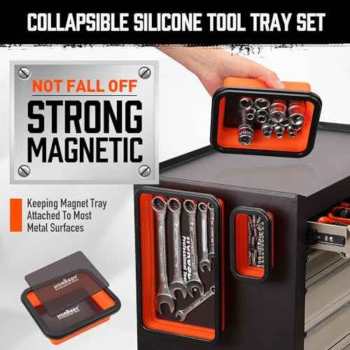 HORUSDY 3-Piece Magnetic Parts Tray Set, Tool Trays for Storage Organizer Screw, Bolts, Washers, Nuts and Small Tools. Tool Gifts for Men, Orange and Black