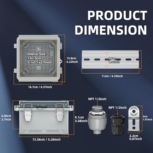 Joinfworld 6x6x4 Inch Outdoor Waterproof Electrical Junction Box Weatherproof Enclosure