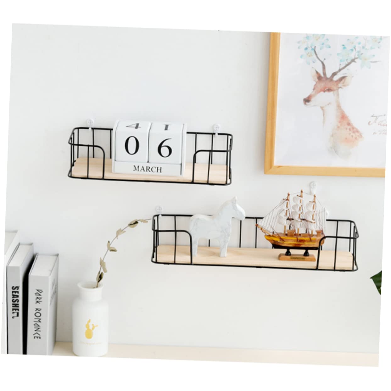 STOBAZA Wall Mounted Storage Rack Black Wrought Iron Shelf with Solid for Living Bedroom Bathroom No Punching Required Convenient Wall Shelf for Organizing