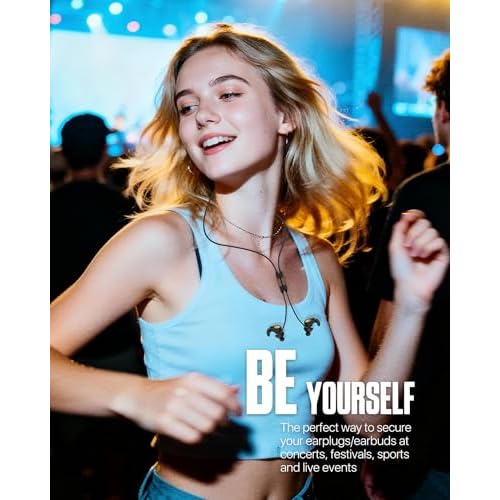 Earplugs Lanyard Connector Cord, Magnetic Tug-Resistant Safety Cord Keep Ear Plugs Secure Handy, Anti-Loss Silicone Strap Works with Any Earplugs, Earphones, Earbuds with Removable Tips