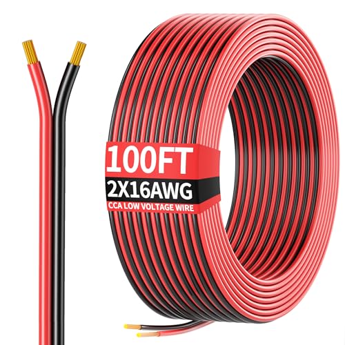 Energeaster 100FT 16AWG Red Black Low Voltage Electrical Wire - 16 Gauge