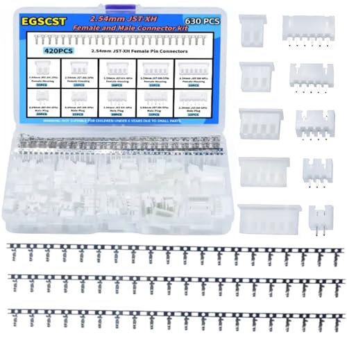 EGSCST 630PCS JST XH Connector Kit 2.54mm Pitch Female & Male Terminals with Variants