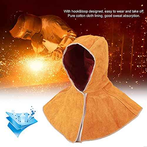 Leather Welding Hood, Breathable Cowhide Shawl Hat Protector Caps With Neck Shoulder Drape Anti Spatter Heat Insulation Electric Soldering Working Security Head Protection