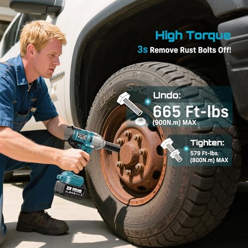 Seesii Impact Wrench 665 FT-LBS / 2x4.0Ah Battery Cordless High Torque