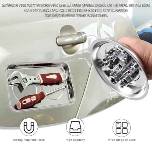 2 PCS Magnetic Parts Tray Set, Stainless Steel 3" Round Magnetic Bowl Trays for Mechanic's, Magnet Tool Parts Tray for Screws, Bolts, Nuts, Washers, Pins, Metal Parts