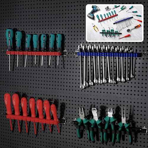 2 Pack Wall-Mounted Screwdriver Organizers with Screws - Heavy-Duty ABS Plastic Tool Holder for Screwdrivers, Wrenches, Piers - Garage Workshop Storage (Red,2 PCS)