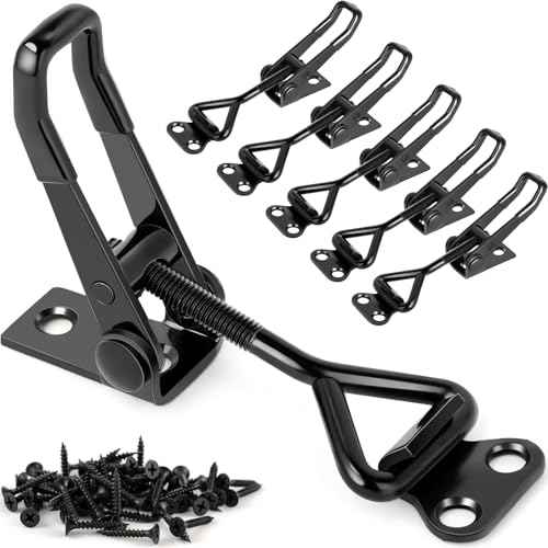 6 Pack Adjustable Toggle Latch Clamp, Upgraded Toggle Clamp Latch 4001-330Lbs Holding Capacity, Quick Release Hasp Clamps, Black Metal Pull Latches Catch for Smoker Door Tool Box Case Trunk Lid Jig