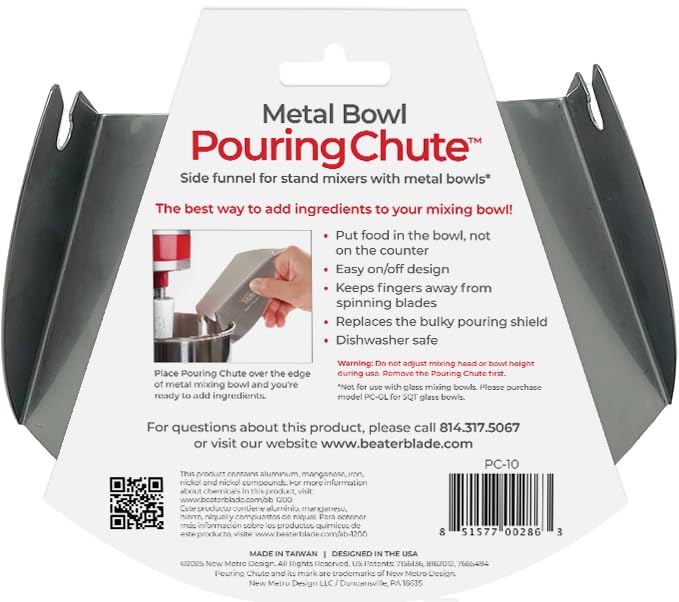 New Metro Design PC-10 Pouring Chute for KitchenAid Stand Mixer with Stainless Steel Bowl – Set of 1, Silver