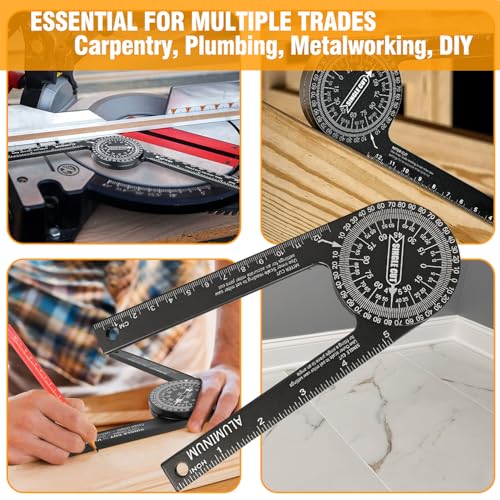 Allwin 7 Inch Aluminum Miter Saw Protractor – Precision Angle Finder for Inside/Outside Corners